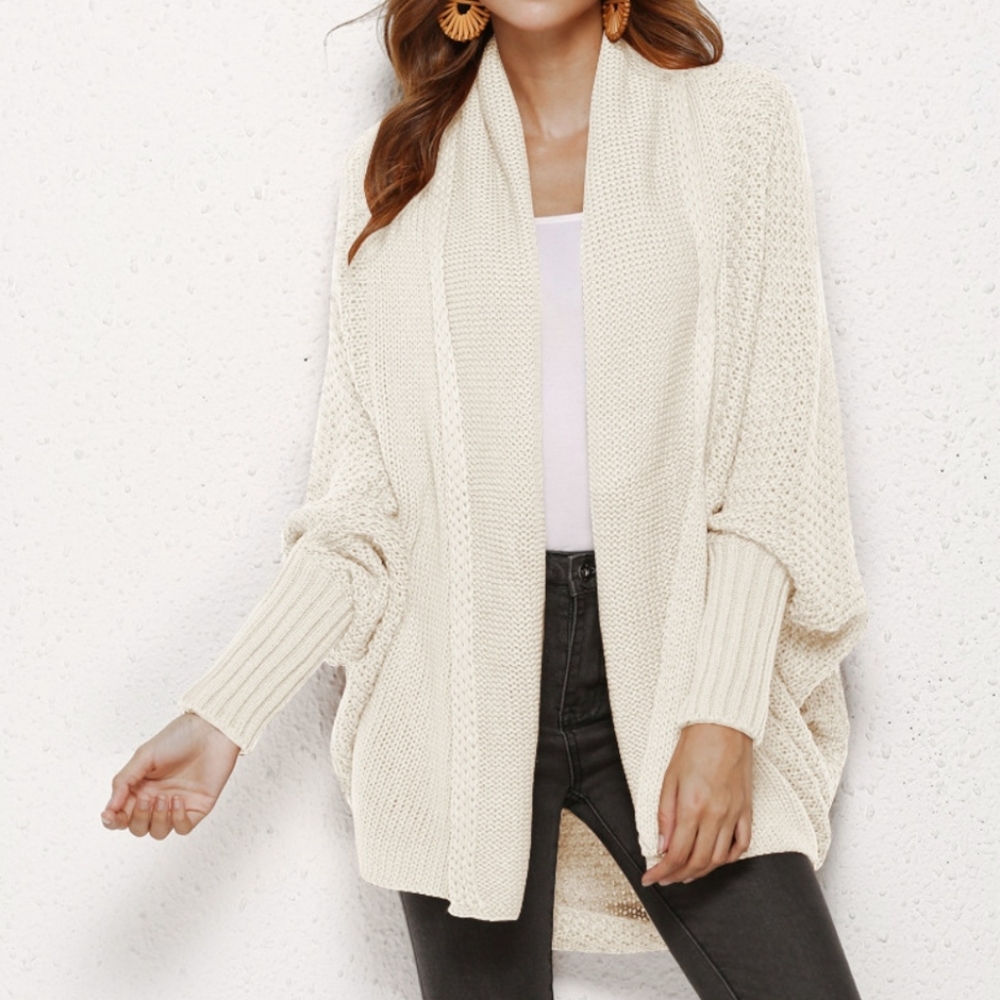 Oversized Knit Cardigan Batwing Sleeve Lightweight Baggy Open Front Sweater